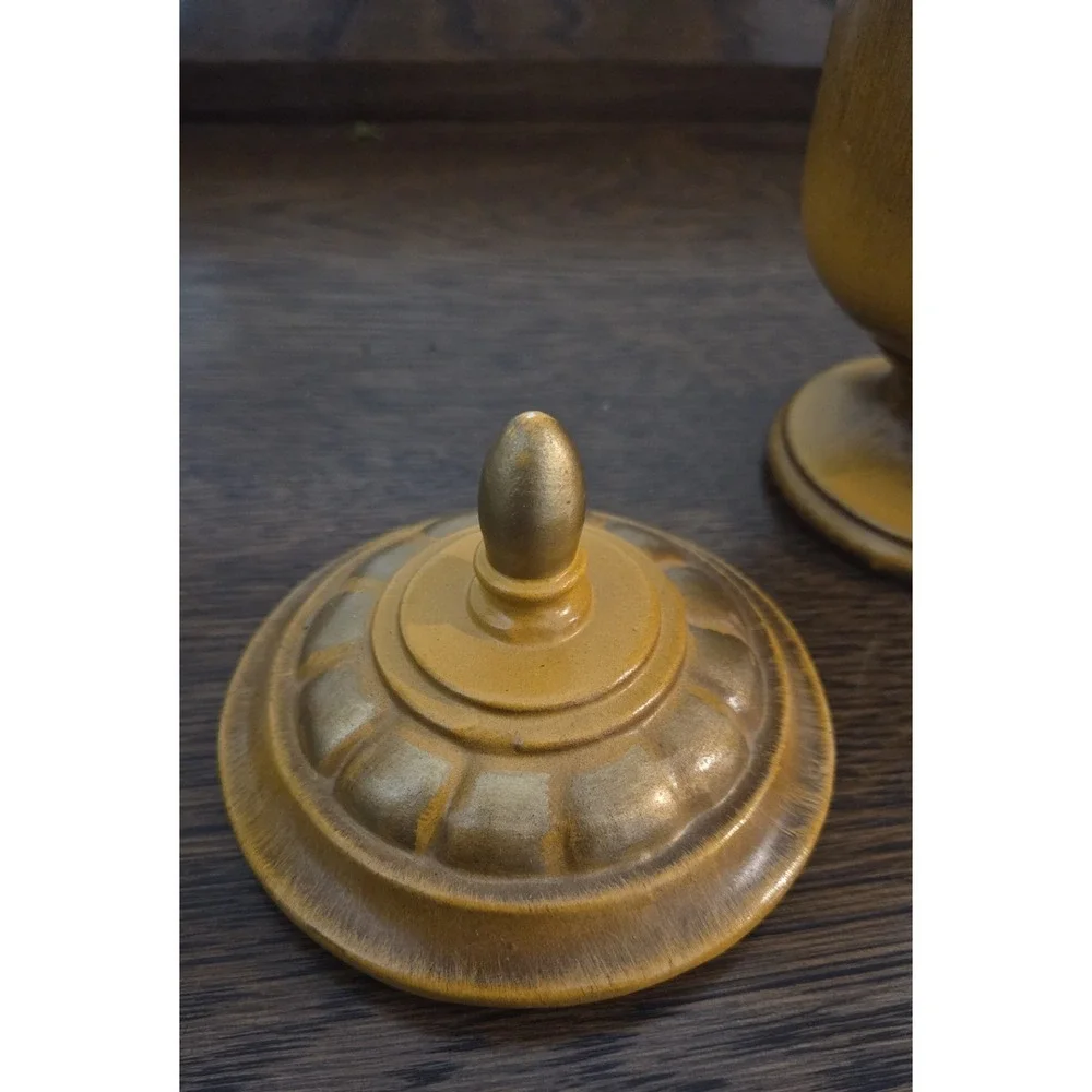 Vintage Haeger #724 Pedestal Footed Urn Lidded Fleur-de-lis Original Sticker Jar
